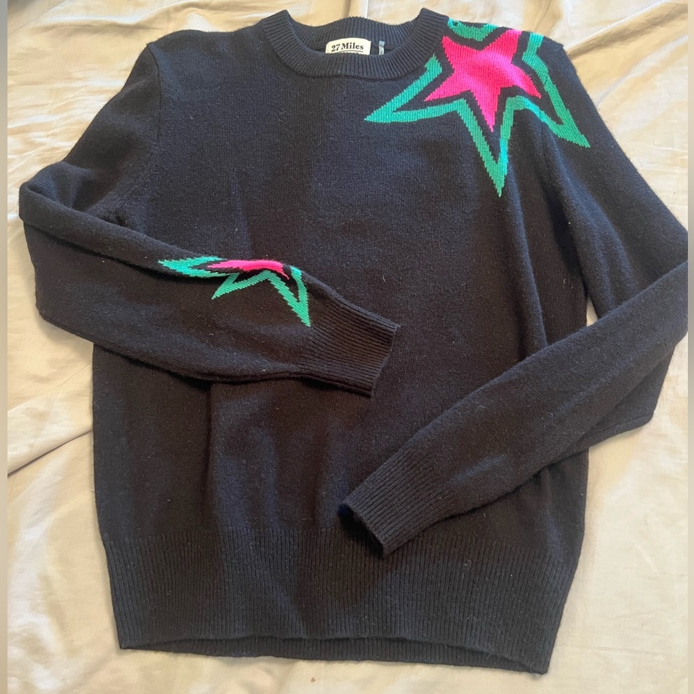 27 Miles Malibu Cashmere Black Sweater with Stars